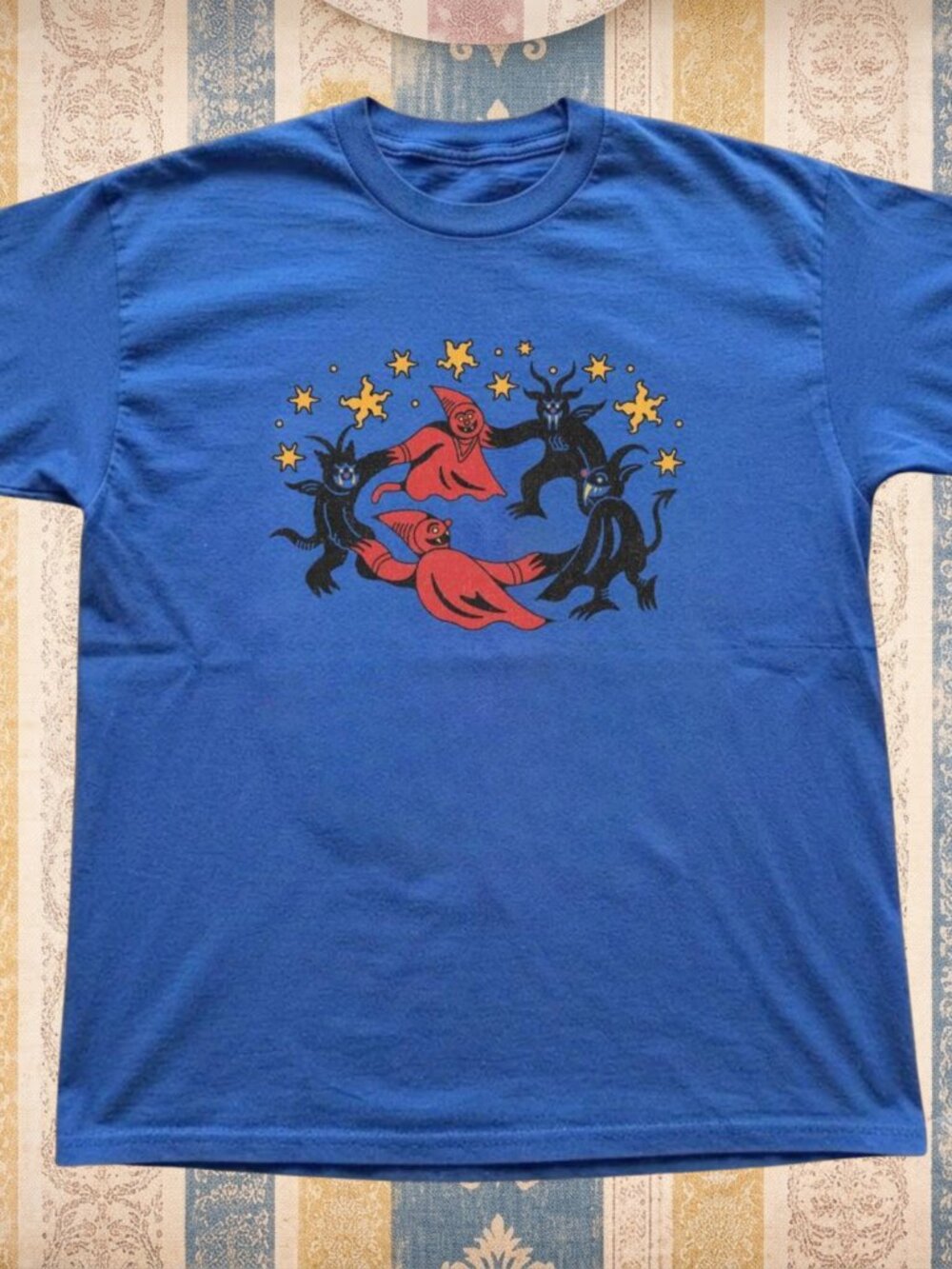 Gildan Blue Medieval Devils Dance Circle Graphic Tee